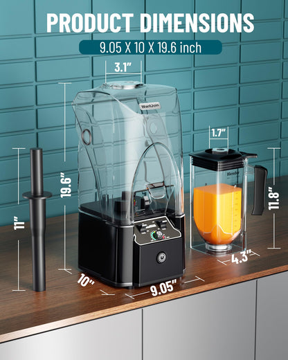 WantJoin Professional Commercial Blender With Shield Quiet Sound Enclosure 2200W Industries Strong and Quiet Professional-Grade Power, Self-Cleaning, Black