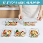 Vtopmart 8 Pack Szklane pojemniki do przechowywania żywności z hermetycznymi pokrywkami, Szklane pojemniki do przygotowywania posiłków, Bento Boxy na lunch, do kuchenki mikrofalowej, piekarnika, zamrażarki i zmywarki, bez BPA