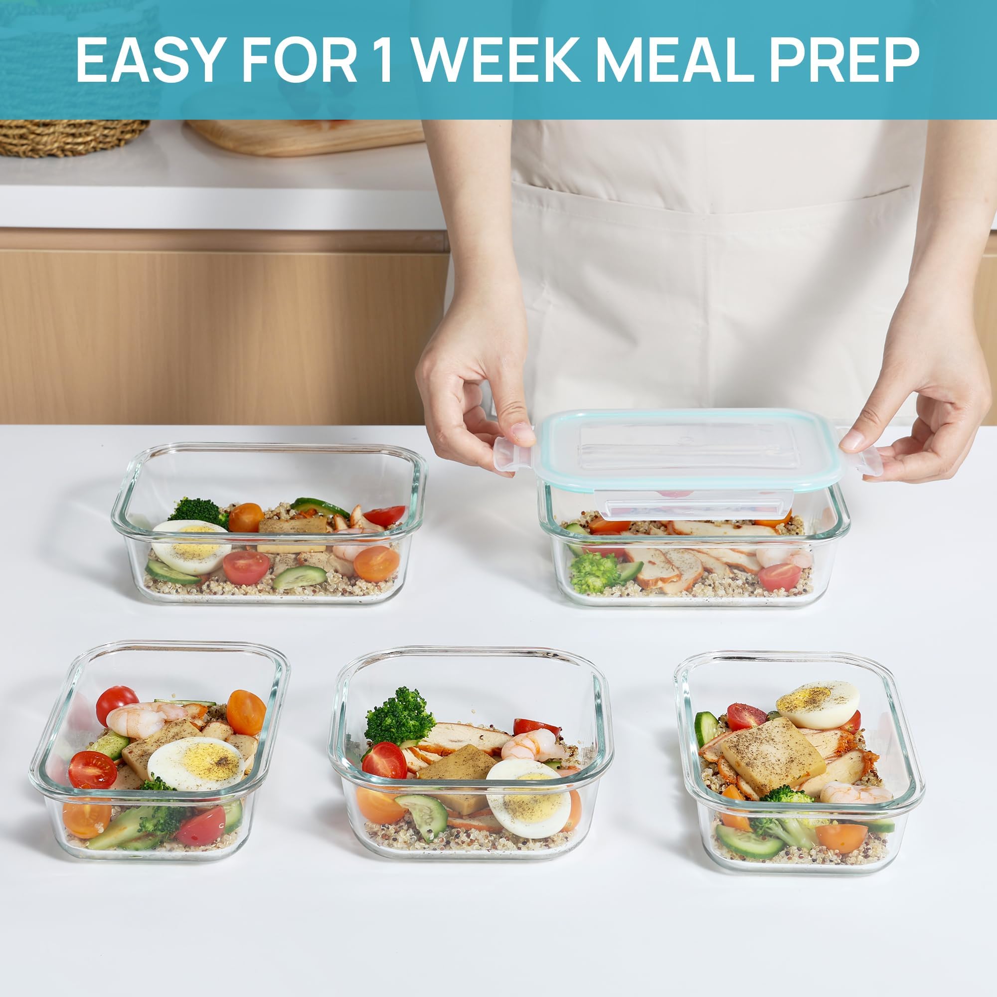 Vtopmart 8 Pack Glass Food Storage Containers with Airtight Lids, Glass Meal Prep Containers, Bento Boxes for Lunch, for Microwave, Oven, Freezer and Dishwasher, BPA Free