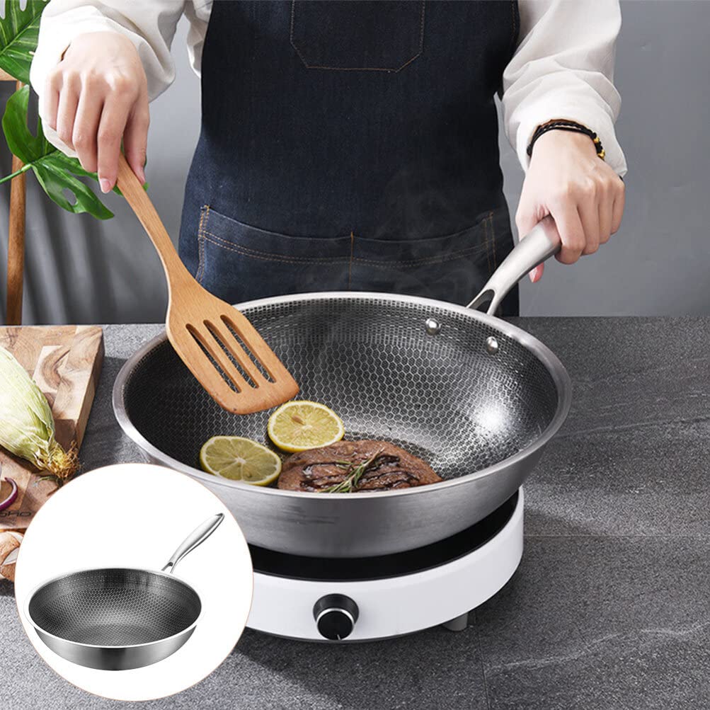 Нержавіюча сталь Yardwe Wok Посуд з нержавіючої сталі з плоским дном Wok Плита Сковорода для локшини Електрична плита Wok Глибока сковорода Каструля Антипригарна сковорода з нержавіючої сталі Сковорода для гриля Wok