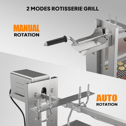 ROVSUN Rotisserie Grill Kit 176 Lbs Capacity, Electric Rotisserie Grill Pig Lamb Spit Roaster Stand w/Lockable Wheels Wind Baffle Adjustable Height, BBQ Spit Rod for Outdoor Party Camping (46")