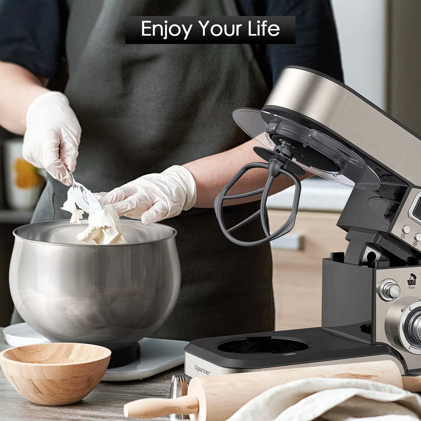 Stand Mixer, Stainless Steel Mixer 5.3-QT LCD Display Food Mixer, 6+P Speed itchen Electric Mixer Tilt-Head Mixer with Stainless Steel Bowl, Dough Hook, Beater, Whisk