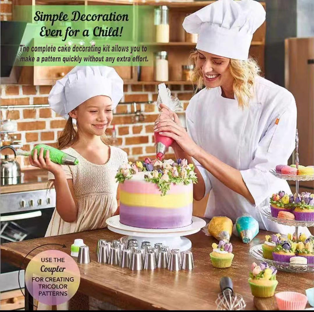 28 Pcs Russian Piping Tips Set, Frosting Nozzle Kit, Baking Supplies for Cookie Cupcake (12 Icing Tips 10 Pastry Baking Bags 2 Leaf Piping Tips 2 Couplers 1 Silicone Bag 1 cleaning brush)