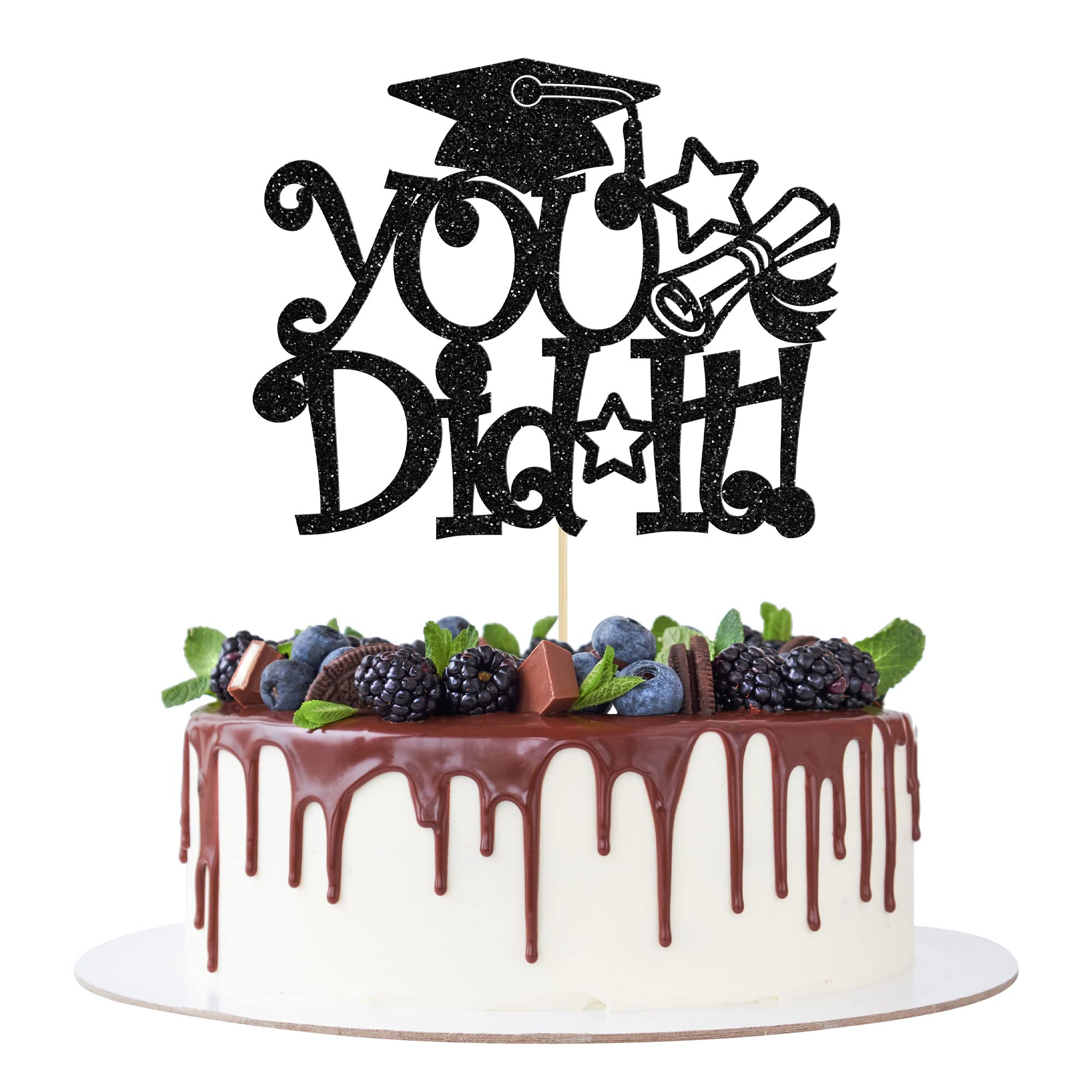 1Pc Congrats Grad 2025 Cake Topper Red Glitter Diploma Graduation Cap Cake Pick Congrats Class of 2025 Cake Decorations for 2025 Graduation Theme High School Boys Girls Graduate Party Supplies