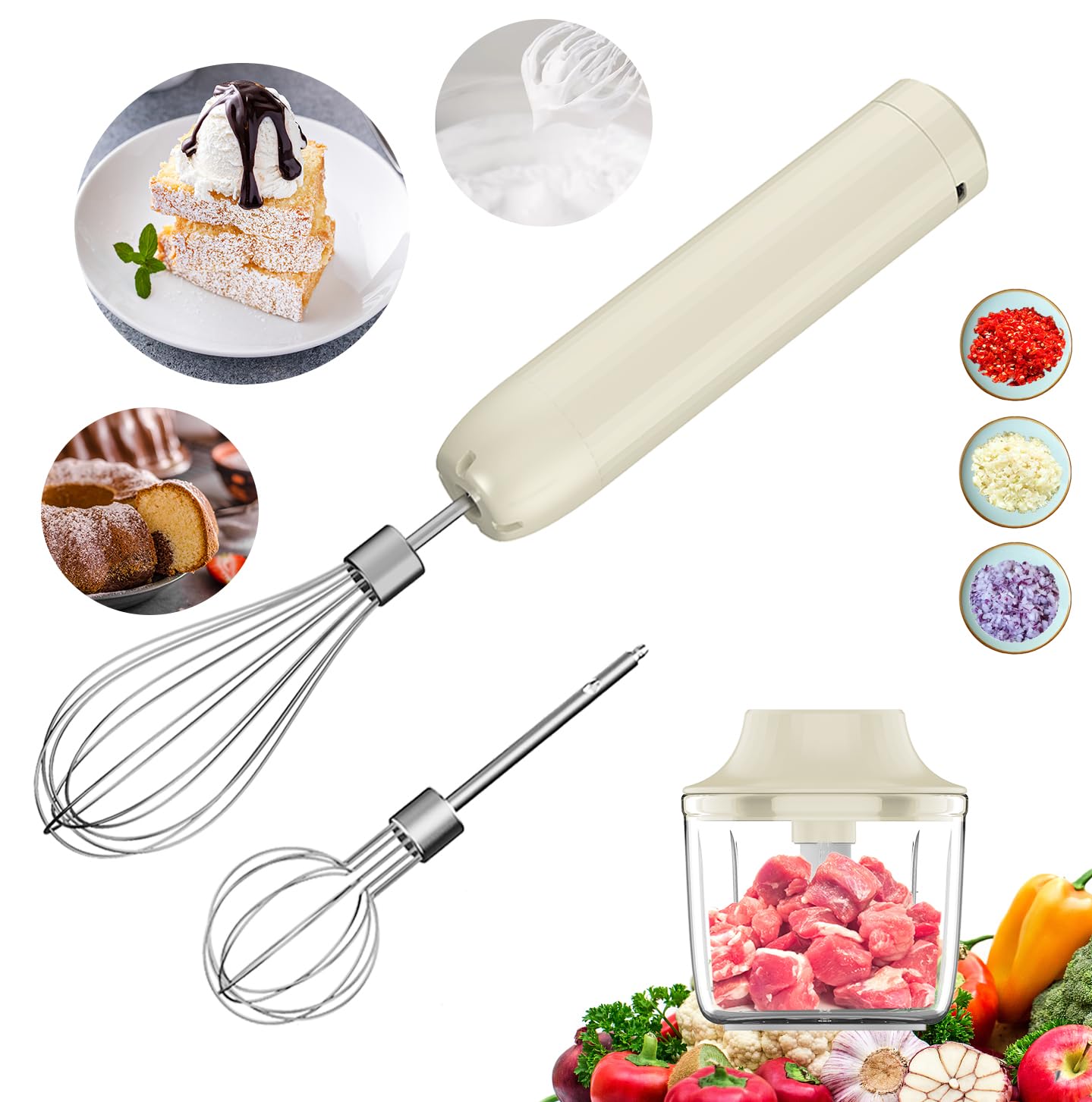 Hand Mixer Electric Handheld, Electirc Whisk, Handheld Mixer Electric, Hand Held Mixers, Cordless Hand Mixer, Mini Mixer, Whisk for Cooking, Rechargeable Handmixer and Whisker, 4-Speed,10Oz