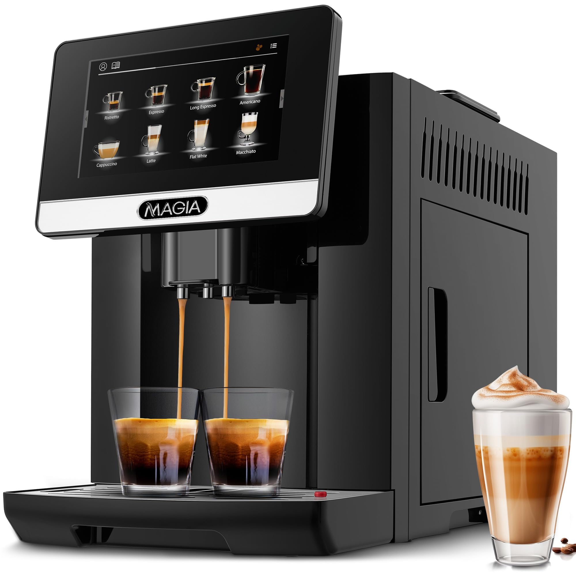 Zulay Magia W pełni automatyczny ekspres do kawy z młynkiem - 19 konfigurowalnych opcji kawy - Automatyczne czyszczenie dla łatwej konserwacji - System spieniania mleka do latte, cappuccino, macchiato - Nowy srebrny