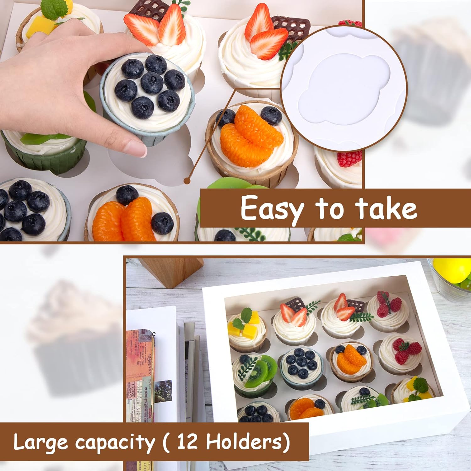 VGOODALL 12 Count Cupcake Boxes, 6PCS Cupcake Container with Window Boxes Holding 72 Pastry Box for Birthday Holiday Party Bakery Supplies 13.2"x9.8"x4"
