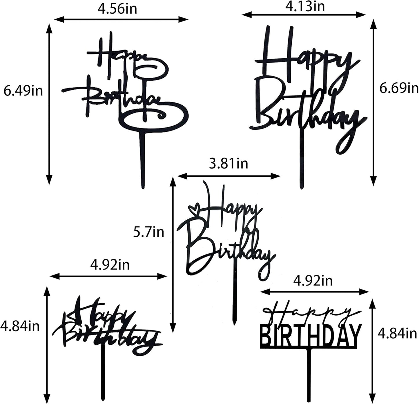 10 PCS Black Happy Birthday Cake Topper Acrylic Cupcake Topper A Series of Birthday Cake Supplies Decorations