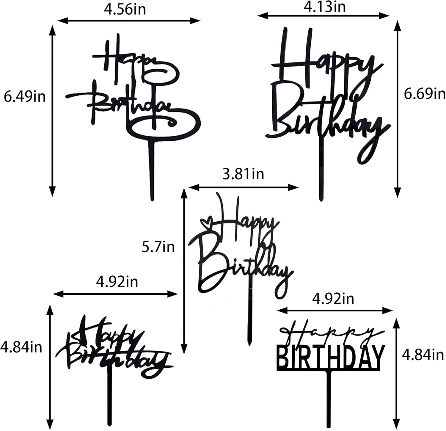 10 PCS Black Happy Birthday Cake Topper Acrylic Cupcake Topper A Series of Birthday Cake Supplies Decorations
