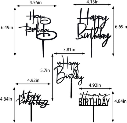 10 PCS Black Happy Birthday Cake Topper Acrylic Cupcake Topper A Series of Birthday Cake Supplies Decorations