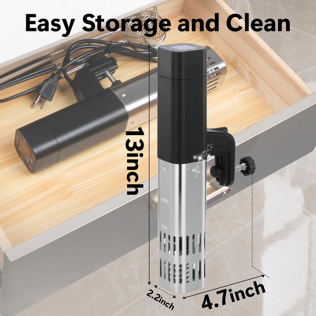 KURSINNA Sous Vide Machine, 1000 W Sous Vide Cooker, 15 dB Ultra-cichy cyrkulator zanurzeniowy z dokładnym cyfrowym timerem temperatury, IPX7 Wodoodporny precyzyjny garnek