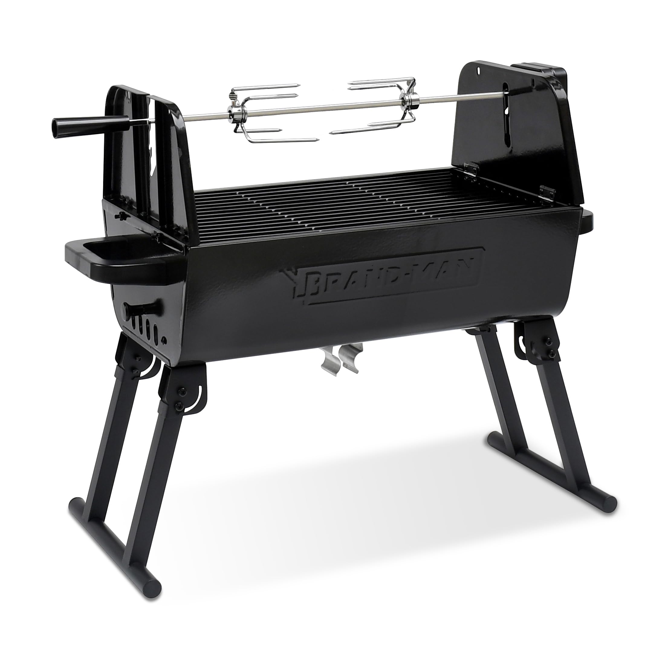 Grill Brand-Man 2 w 1 z zestawem do grillowania rożna, przenośny składany grill węglowy na zewnątrz, rożen ze stali nierdzewnej z silnikiem i regulowaną wysokością do podwórkowego kempingu, patio, imprezy tanecznej