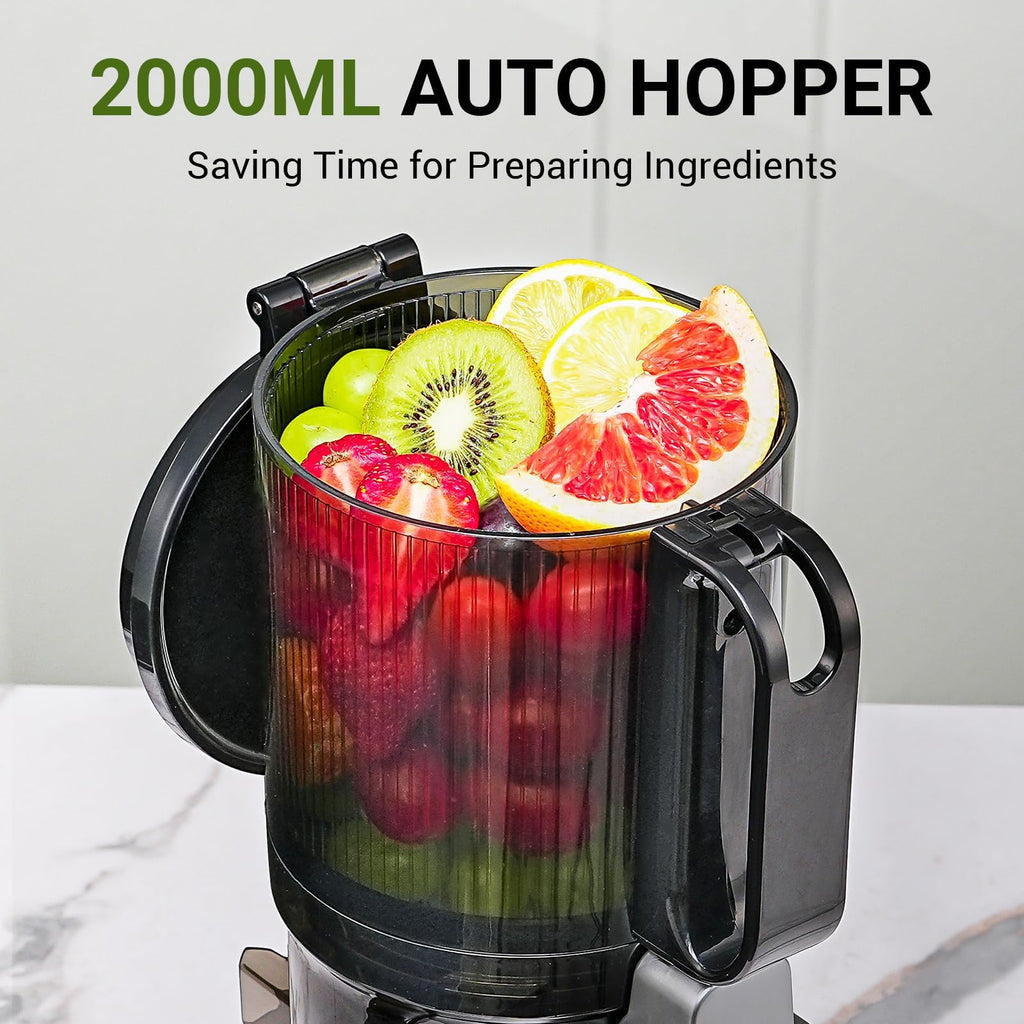 Juicer Machines, AMZCHEF 5.3-Inch Self-Feeding Masticating Juicer Fit Whole Fruits & Vegetables, Cold Press Electric Juicer Machines with High Juice Yield, Easy Cleaning, 250W-Grey