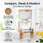Invigorated Water pH Recharge Alkaline Water Filter Dispenser – BPA-Free Glass Countertop Water Filter Pitcher Purifier for Home & Office, 36-Cup Capacity, 360L Long Filter Life (Bamboo Classic)