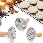 3+5 Cookie Stamps Biscuit Cutter Set, Luxiv 3 Molds Metal Cookie Press Mold Wooden Handle Embossing Stamper, 5 Size Cookie Cutter Tool, Hand-press Biscuit Stamper for DIY Baking Tool