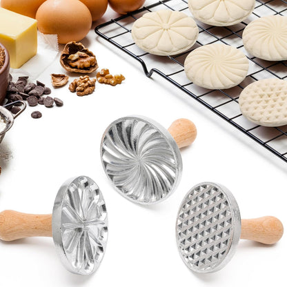 3+5 Cookie Stamps Biscuit Cutter Set, Luxiv 3 Molds Metal Cookie Press Mold Wooden Handle Embossing Stamper, 5 Size Cookie Cutter Tool, Hand-press Biscuit Stamper for DIY Baking Tool