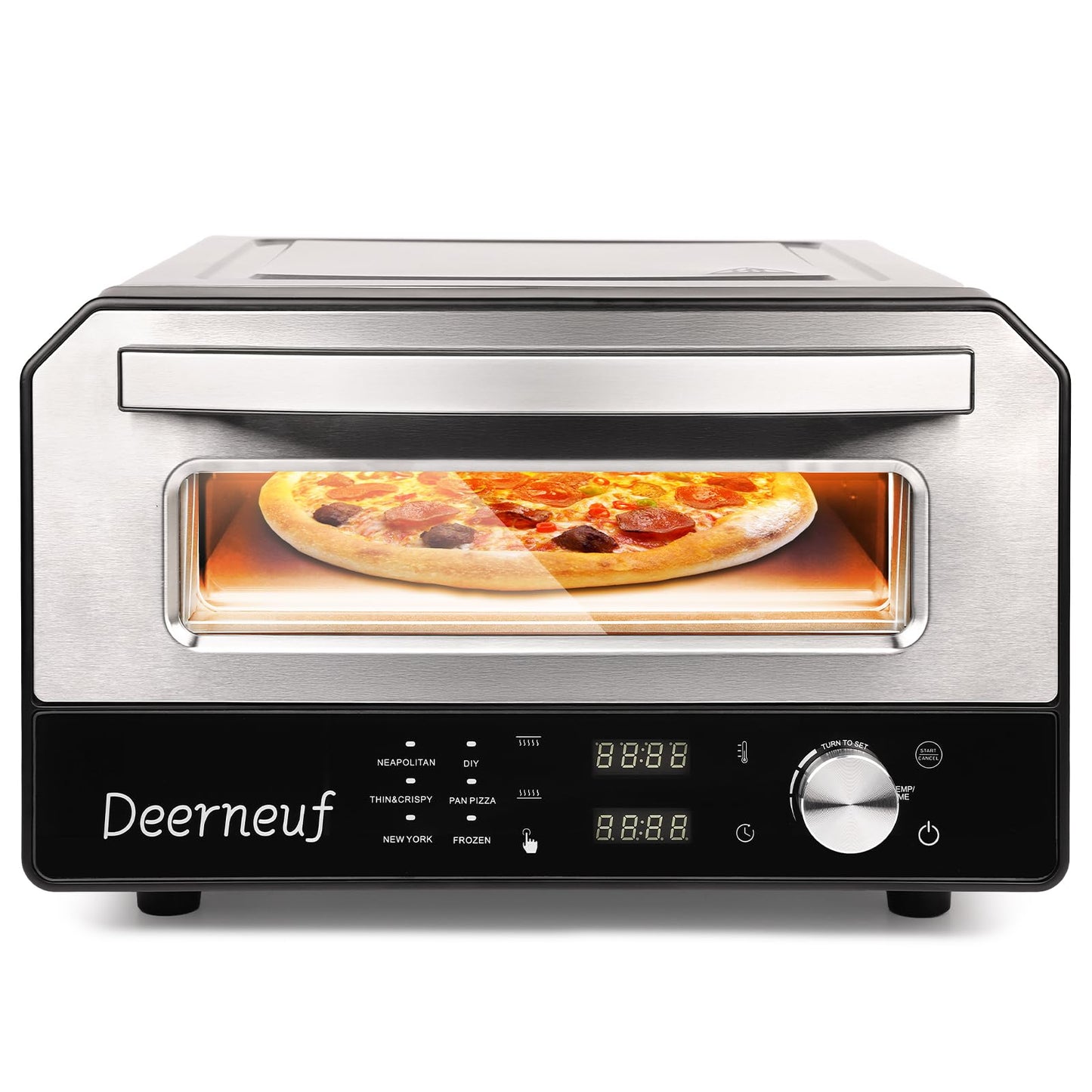 Electric Pizza Oven Indoor, Heats up to 800°F, 12” Pizzas in Minutes, Countertop Pizza Oven with 6 Touchscreen Presets, Pizza Stone and Pizza Peel Included,Stainless Steel Pizza Maker Machine for Home