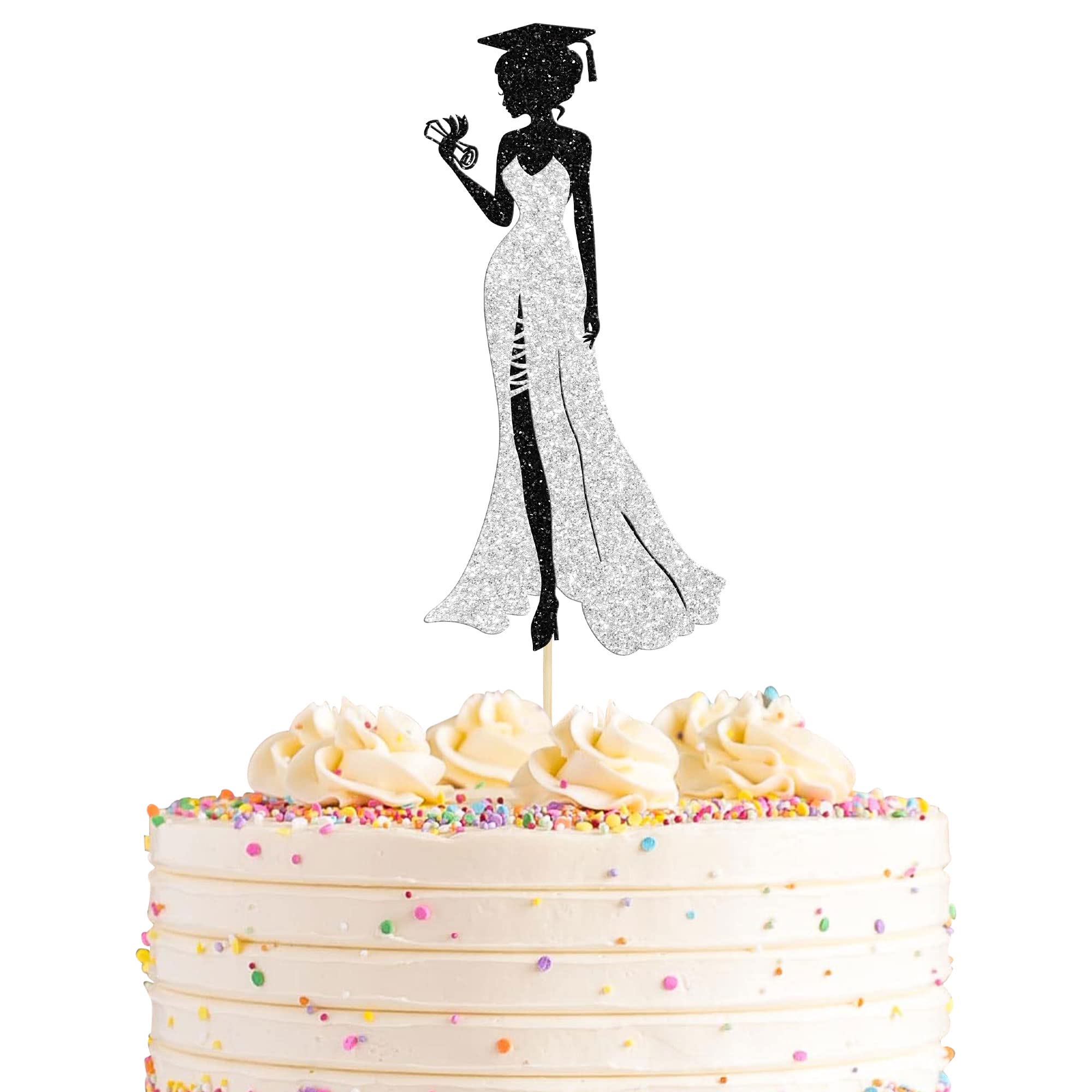 1Pc Congrats Grad 2025 Cake Topper Red Glitter Diploma Graduation Cap Cake Pick Congrats Class of 2025 Cake Decorations for 2025 Graduation Theme High School Boys Girls Graduate Party Supplies