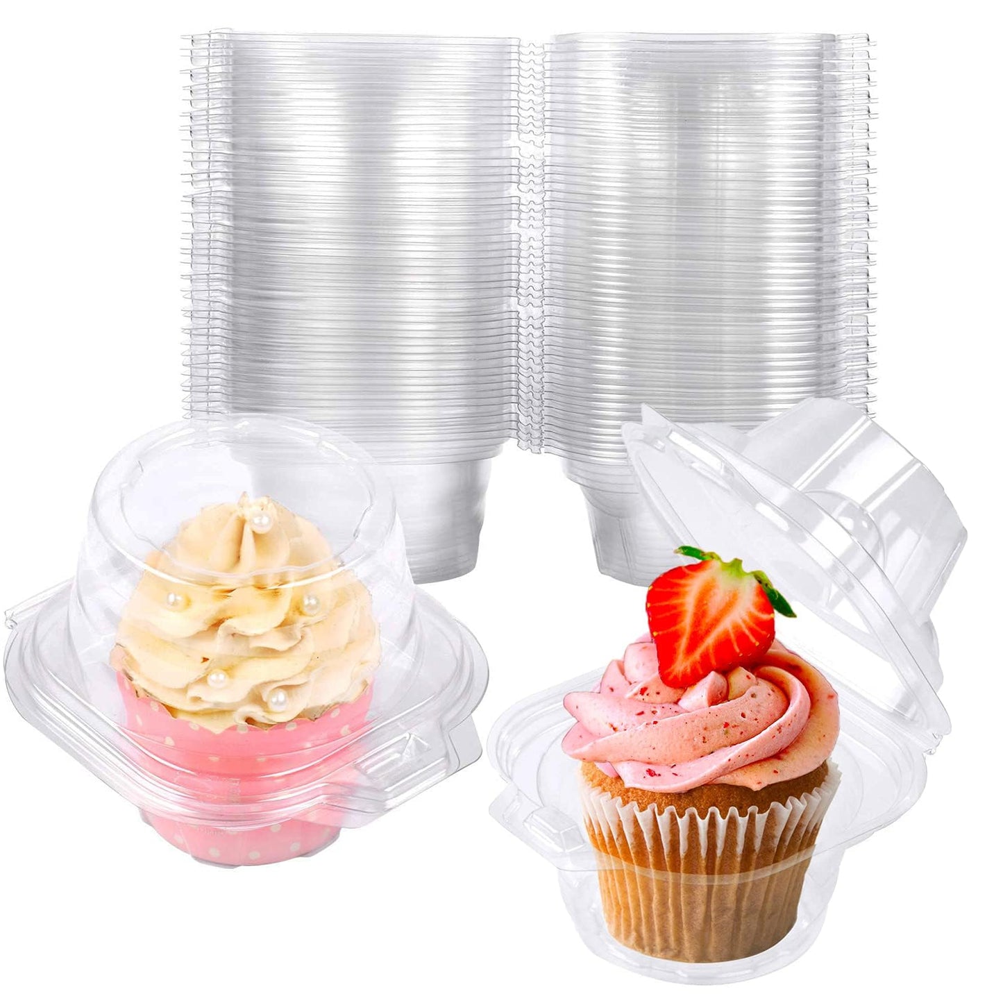 50 Pack Individual Cupcake Containers Plastic Cupcake Boxes Cupcake Holders Stackable Deep Dome Cupcake Carrier