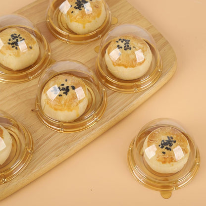 Hewnda 50 Pack 2 Inch Clear plastic mini cake box muffins box cookies cookies muffins dome box wedding birthday gift box(Gold)