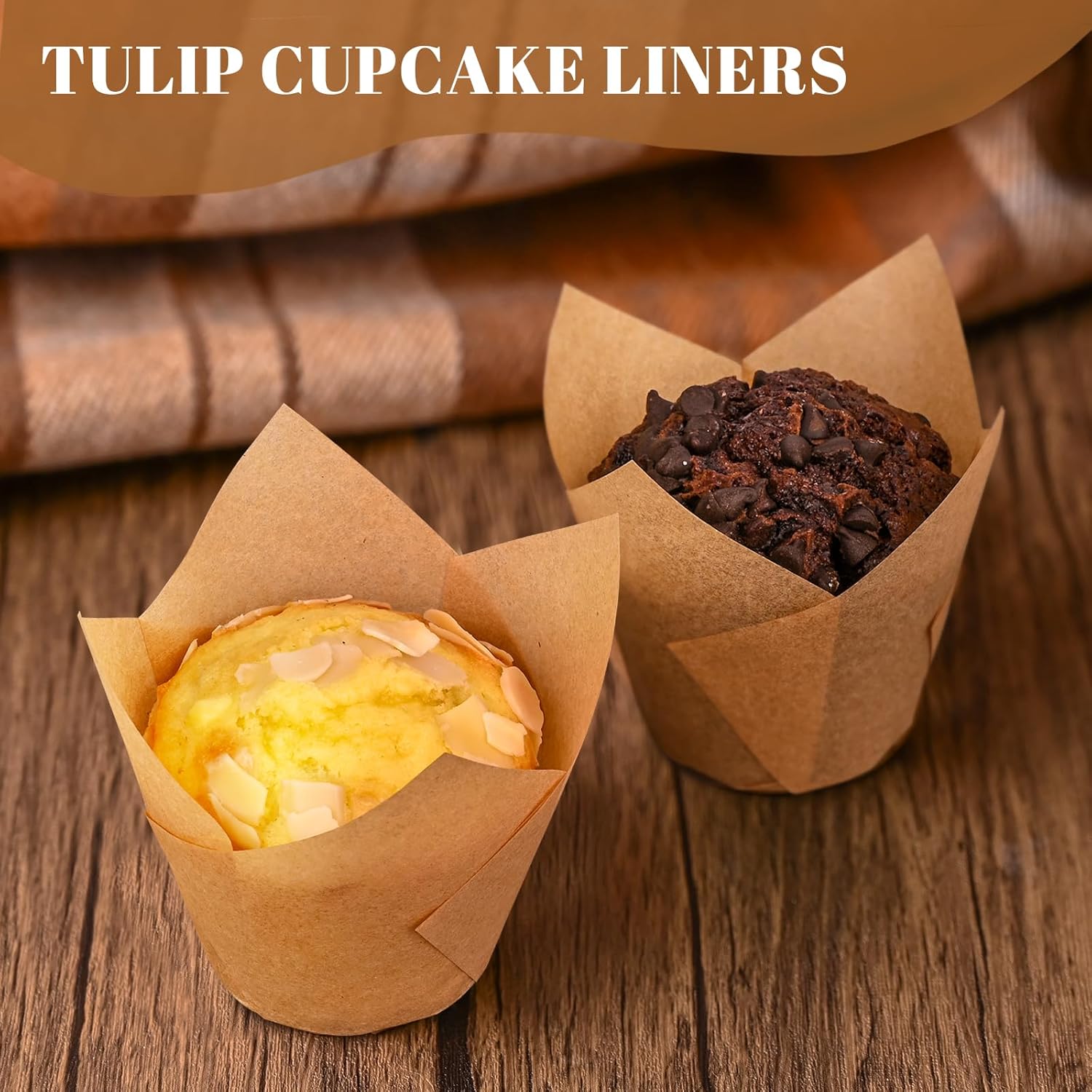 120 Counts Natural Tulip Cupcake Liners for Baking Cups, Food Grade Parchment Paper Muffin Liners Holders, Standard Tulip Cupcake Liners, Greaseproof Cup Cake Wrappers for Party, Christmas