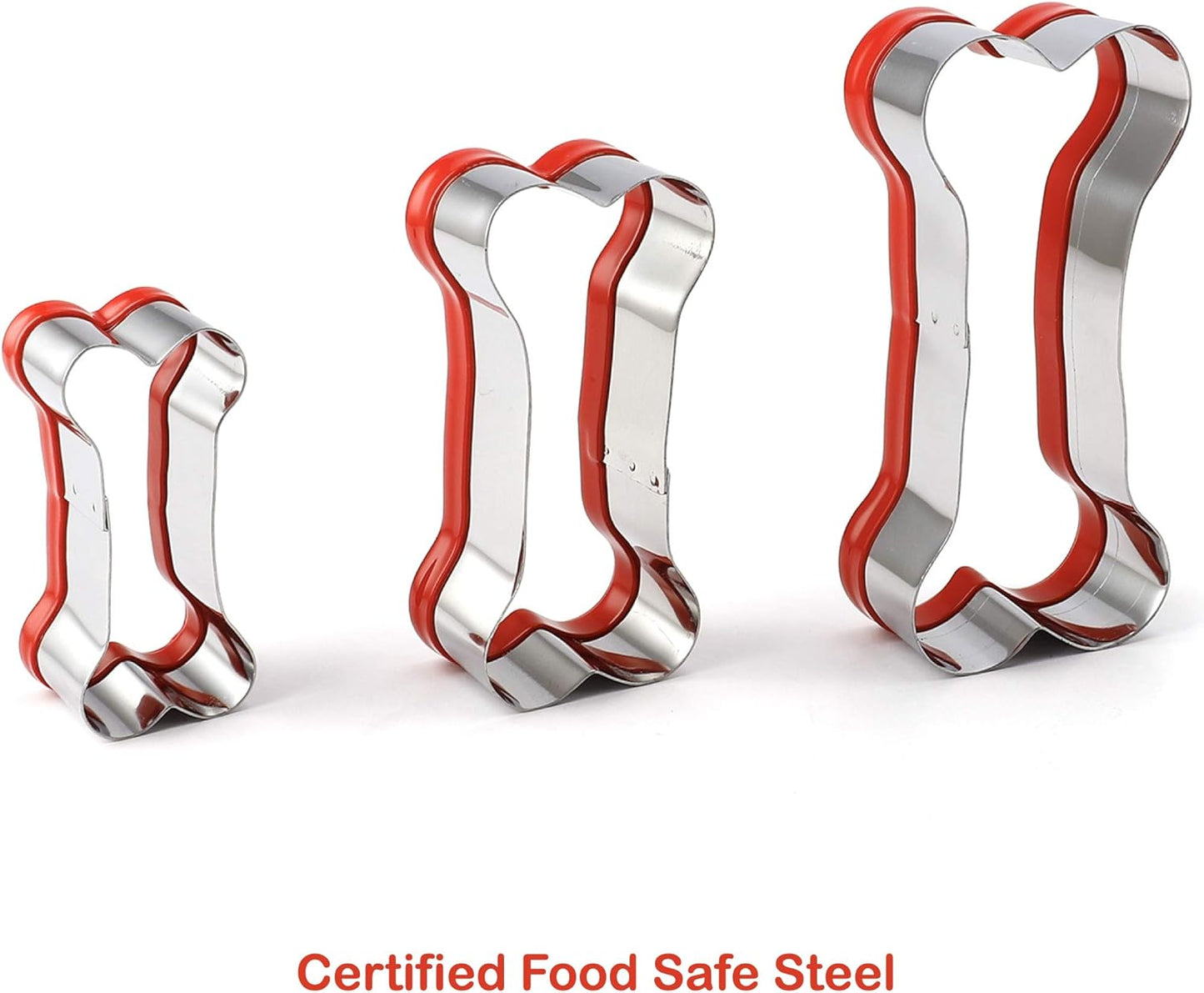 3-Piece Dog Bone Cookie Cutters Set - Dog Treats Cutters, Bone Shapes, 2.4" to 3.9" Soft PVC Coated