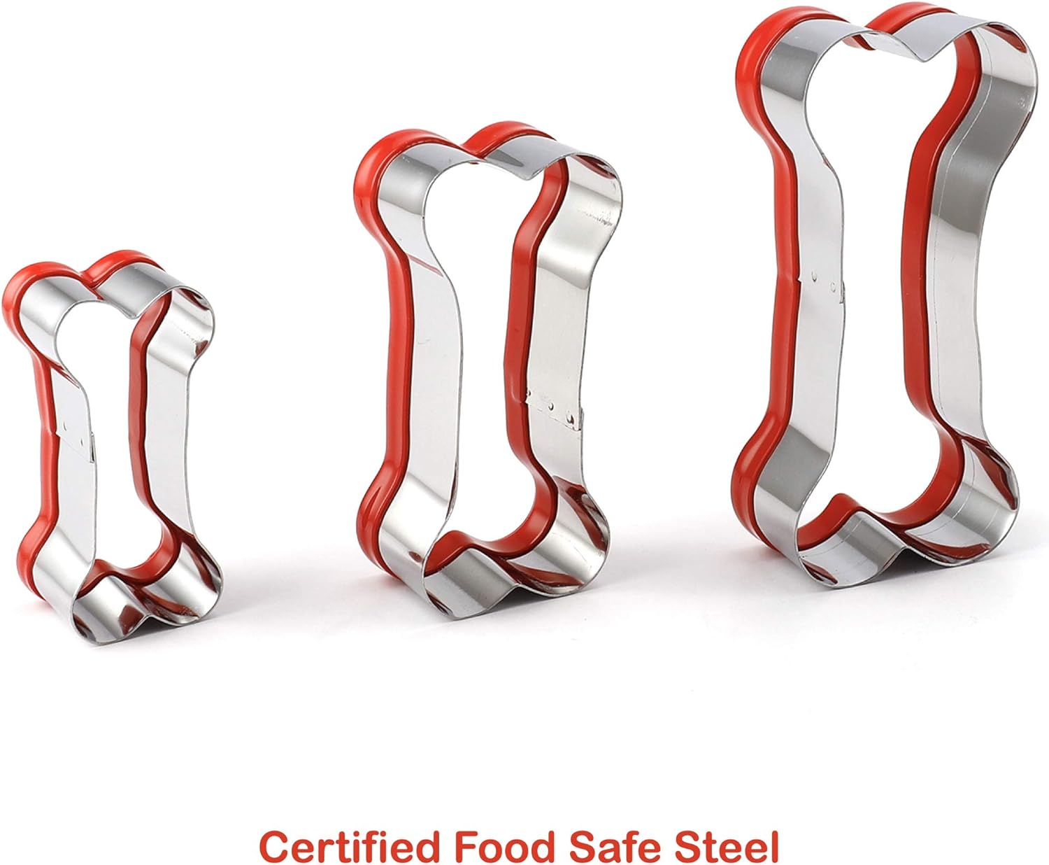 3-Piece Dog Bone Cookie Cutters Set - Dog Treats Cutters, Bone Shapes, 2.4" to 3.9" Soft PVC Coated