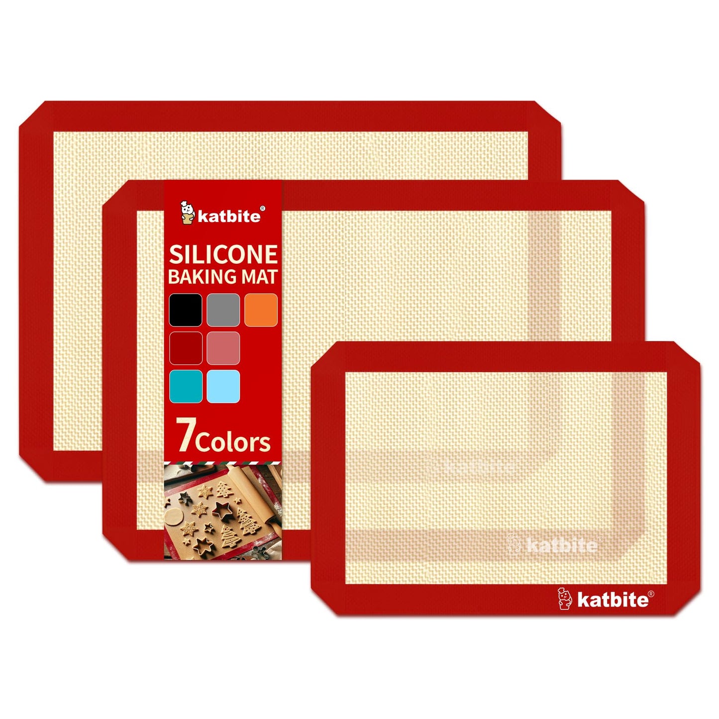 Silicone Baking Mat, Katbite Large Baking Mat Set of 3-2 Half Sheets Mats (11 5/8" x 16 1/2") + 1 Quarter Baking Sheets, Reusable & Nonstick Bakeware Mats for Cookies, Macarons, Bread and Pastry