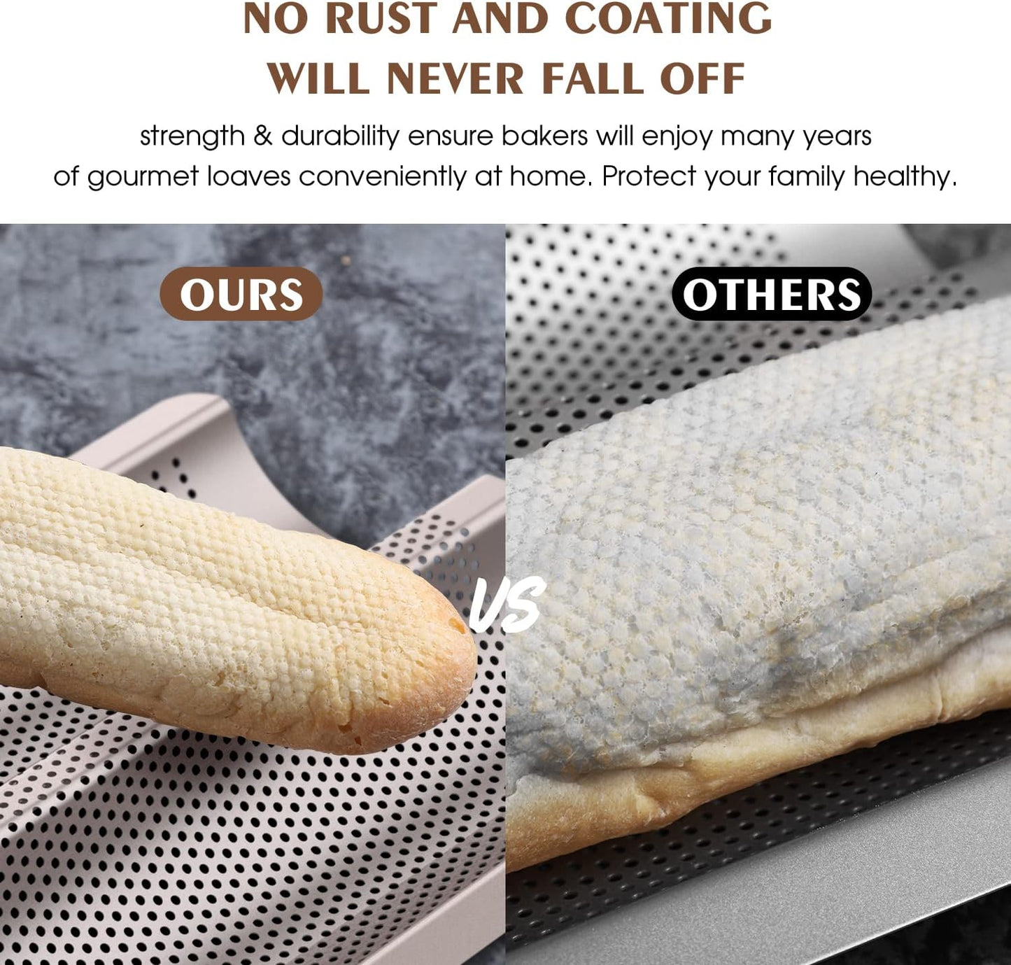 Baguette Pan French Bread Pans For Baking Pans, Nonstick 2 Slots Perforated Italian Loaf Pan Mold Long French Bread Pan Golden