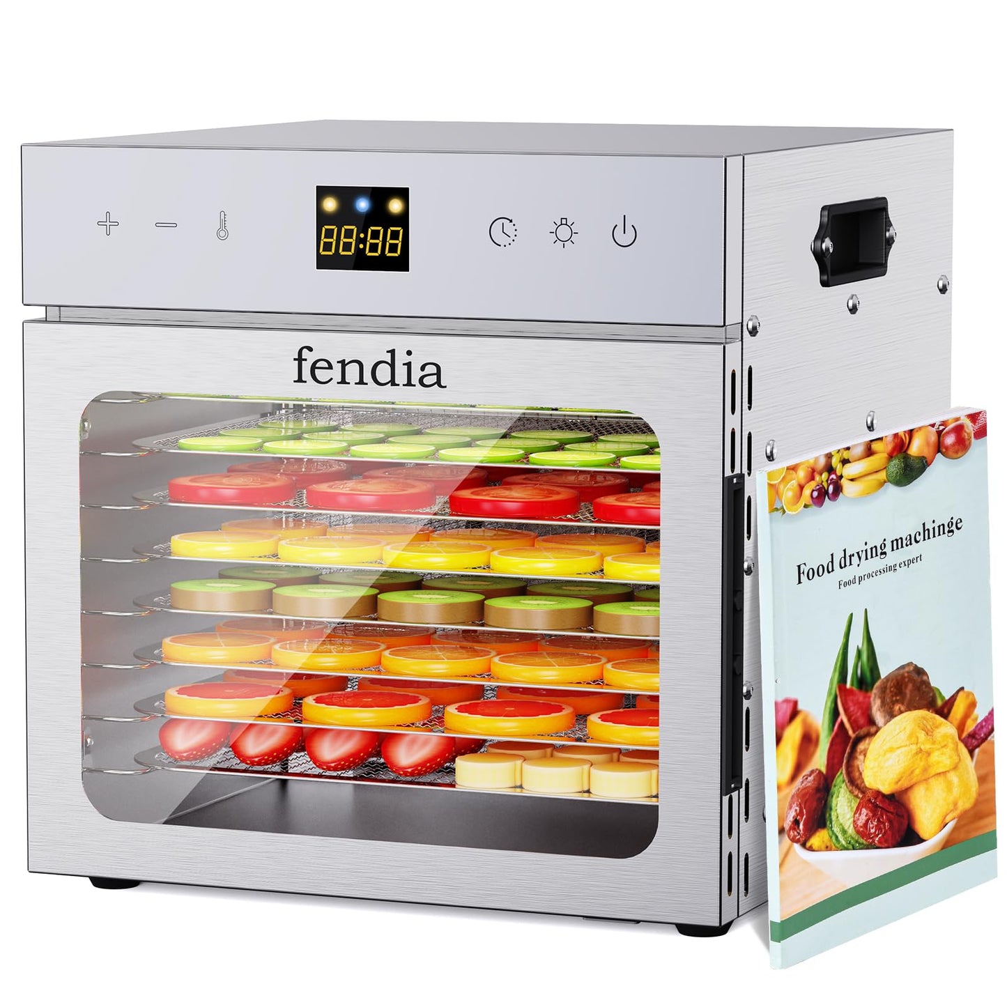 Fendia Dehydrators for Jerky, 8 Stainless Steel Trays, 600W Fruit Dehydrator, 24H Timer and 190°F Temperature Control, Overheat Protection, Food Dryer for Jerky, Herbs, Fruit, Dog Treats