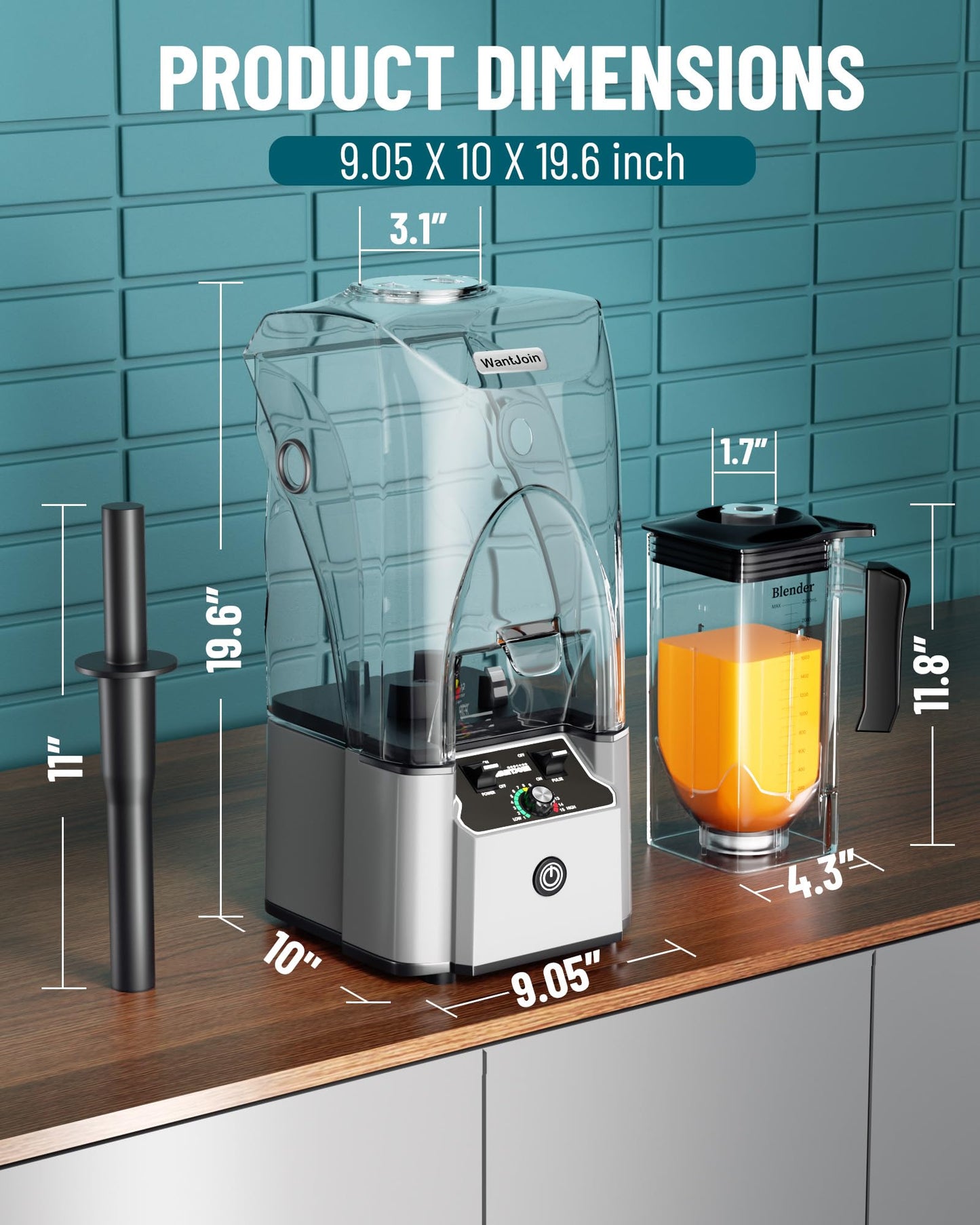 WantJoin Commercial Professional Blender With Shield Quiet Sound Enclosure 2200W Industries Strong and Quiet Professional-Grade Power, Self-Cleaning, Silver