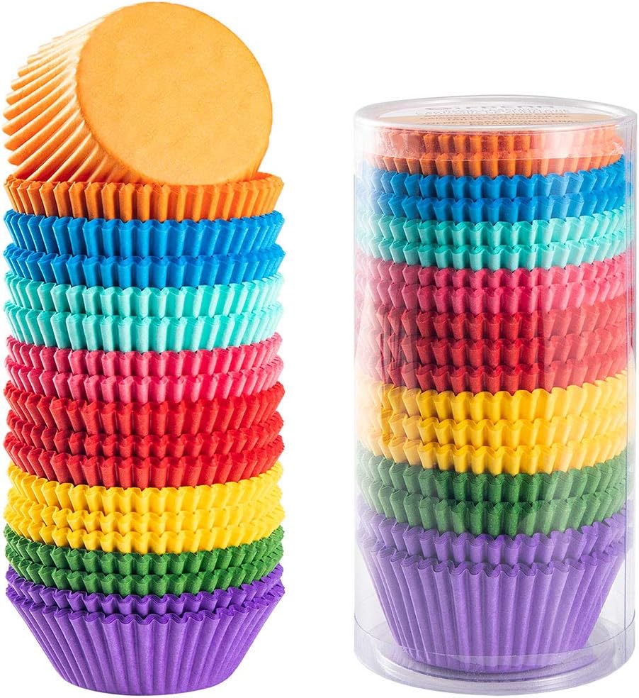 Gifbera Bright Rainbow Standard Cupcake Liners Solid Colorful Paper Baking Cups 400-Count