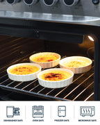 8 Oz Creme Brulee Ramekins, Porcelain Ramekins Oven Safe, Round Tart Pan Mini Fluted Quiche Dishes, Set of 6, White
