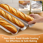 Baguette Pans 15" x 11", 3 Loaf Nonstick Baguette Baking Tray for French & Italian Bread with Proofing Cloth, Scoring Tool & 50pcs Parchment Paper, Home Bread Baking Supplies Kit