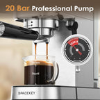 Ekspres do kawy Spacekey 20 barów, profesjonalny ekspres do kawy o mocy 1350 W ze spieniaczem do mleka, kompaktowy ekspres do cappuccino, latte i americano ze stali nierdzewnej z wyjmowanym zbiornikiem na wodę o pojemności 39 uncji, srebrny