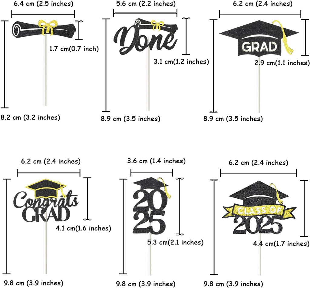 24 Pack 2025 Congrats Grad Cupcake Toppers Set, Glitter Graduation Cupcake Decor, Class of Cupcake Picks for Senior High School College Grad Party Decorations Supplies(Black with Gold) A