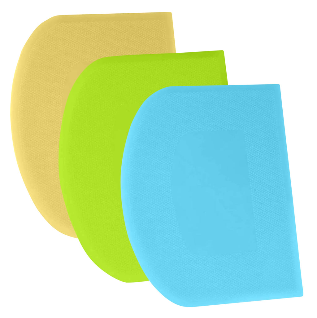 SURDOCA Dough Scraper Bench Scraper - 3P 4.7x3.7" Plastic Flexible Bowl Scraper, Sharp Edge & Angles Cake Scraper. Non-Slip Bakeware Decorating Tools Sculpting & Modeling Tools - Green+White+Green