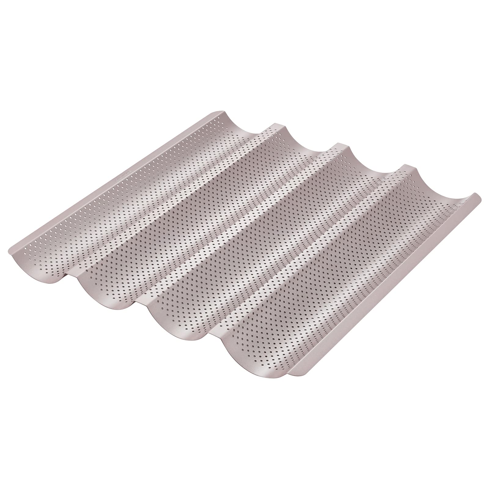CHEFMADE Perforated Baguette Pan, 15-Inch 3 Wave Loaves Non-Stick Ultra-Ventilate French Bread Pan 2-Inch Channel for Oven Baking 15.2" x 9.6" (Champagne Gold)