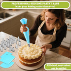 FANTEXY Piping Tips Set,29 Pieces Cake Decorating Supplies Kits with 24 Standard Piping Tips, 3 Scrapers,1 Converter,1 Reusable Pastry Bag, Stainless Steel Icing Nozzles for Cakes, Cupcakes, Cookies