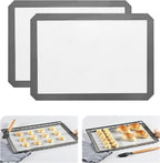 KitchenRaku Silicone Baking Mat, 16.5"x11.6" Non Stick Reusable Silicone Cooking Mat, BPA Free Baking Sheet for Cookies, Macarons Bread & Pastry, Toaster Pad Set of 2
