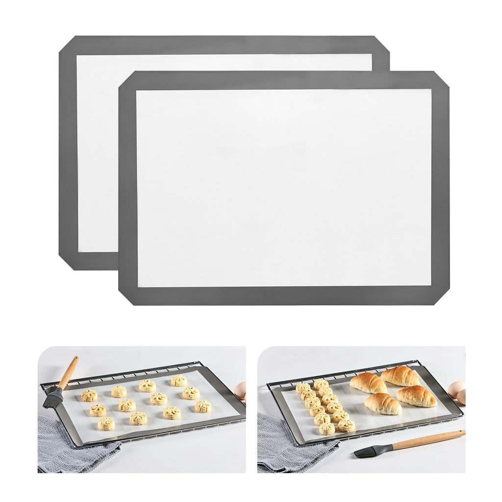 KitchenRaku Silicone Baking Mat, 16.5"x11.6" Non Stick Reusable Silicone Cooking Mat, BPA Free Baking Sheet for Cookies, Macarons Bread & Pastry, Toaster Pad Set of 2