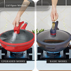 TIBORANG Nonstick 8 in 1 Multipurpose Woks and Stir Fry Pans,12.6 Inch 6L Heat Indicator Diecast Aluminum Titanium Coating Chinese Wok Pan with Lid, Silicone Spatula,Steamed Grid(Crimson Red)…