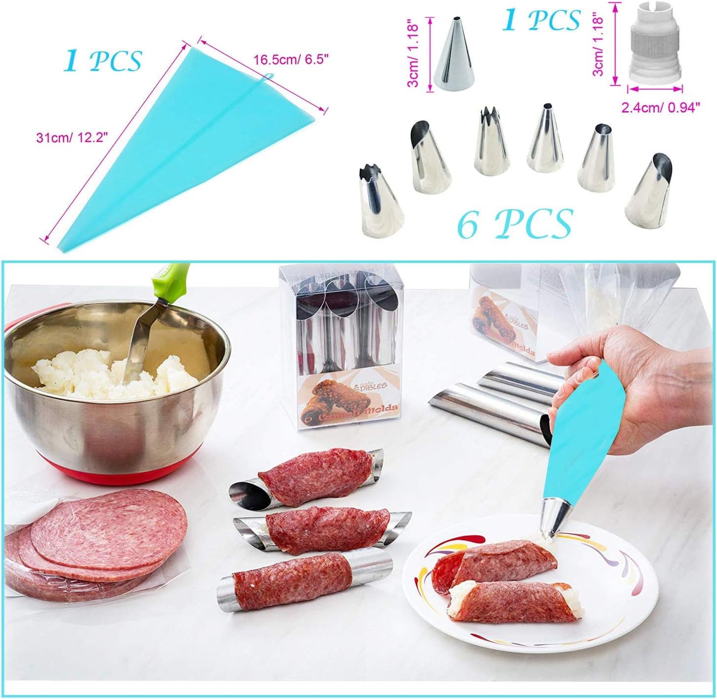 Woohome 34 PCS Stainless Steel Cannoli Form Tubes, Cream Horn Mold, 20 PCS Diagonal Shaped and 10 PCS Cone Tubular Shaped Mold,Baking Moulds Tubes for Danish Pastry Cream Roll Mold