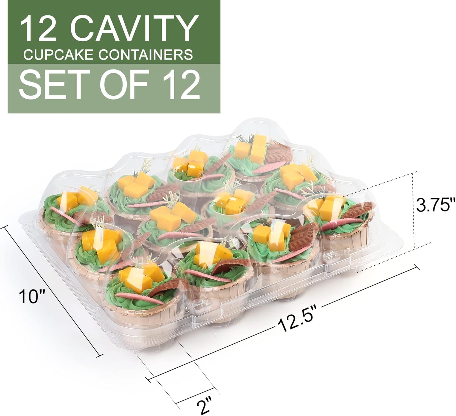 LotFancy Cupcake Containers 12 Count, 12 Sets, Plastic Dozen Cupcake Boxes, Disposable Cupcake Carrier Holder with Detachable Tall Dome Lid, BPA Free, Standard Size