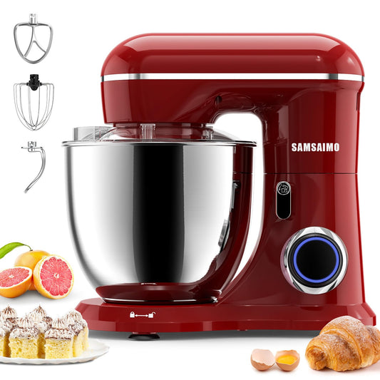 SAMSAIMO 3-IN-1 Electric Stand Mixer, 660W 10-Speed With Pulse Button, Attachments include 6.5QT Bowl, Dough Hook, Beater, Whisk for Most Home Cooks, Empire Red