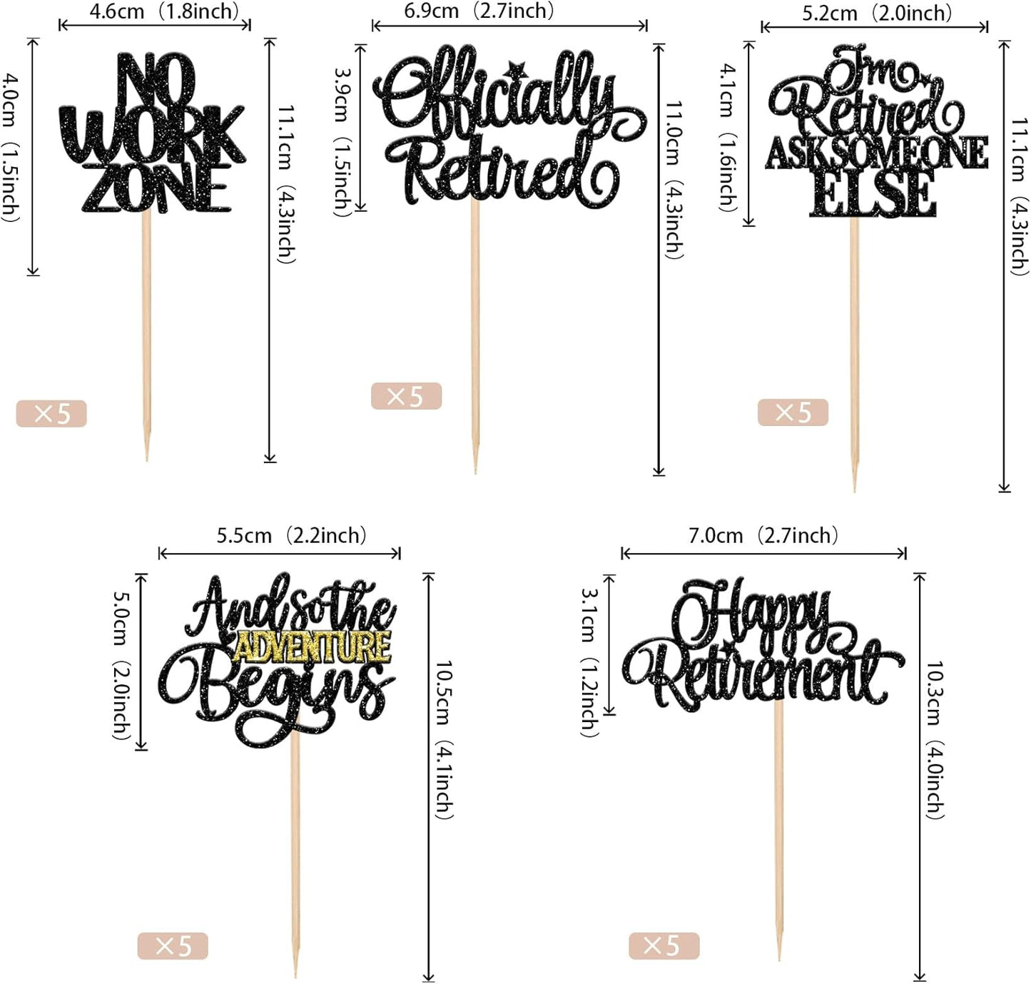 30 PCS Happy Retirement Cupcake Toppers Officially Retired No Work Zone Adventure Begins Cupcake Picks for Retirement Theme Farewell Birthday Party Cake Decorations Supplies Black