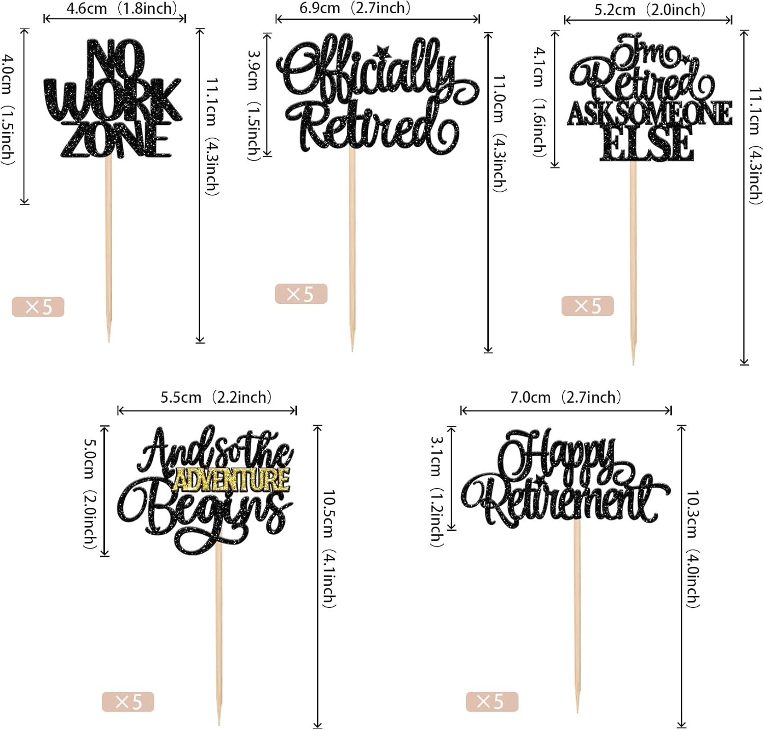 30 PCS Happy Retirement Cupcake Toppers Officially Retired No Work Zone Adventure Begins Cupcake Picks for Retirement Theme Farewell Birthday Party Cake Decorations Supplies Black