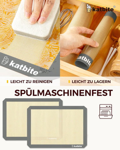 Silicone Baking Mat, Katbite Large Baking Mat Set of 3-2 Half Sheets Mats (11 5/8" x 16 1/2") + 1 Quarter Baking Sheets, Reusable & Nonstick Bakeware Mats for Cookies, Macarons, Bread and Pastry