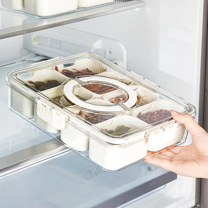 Plastic Divided Serving Tray with Lid and Handle Snack Box Charcuterie Container Portable Snack Platters Organizer for Candy, Fruits, Snacks, Nuts, for Party, Entertaining (White 8 compartments)