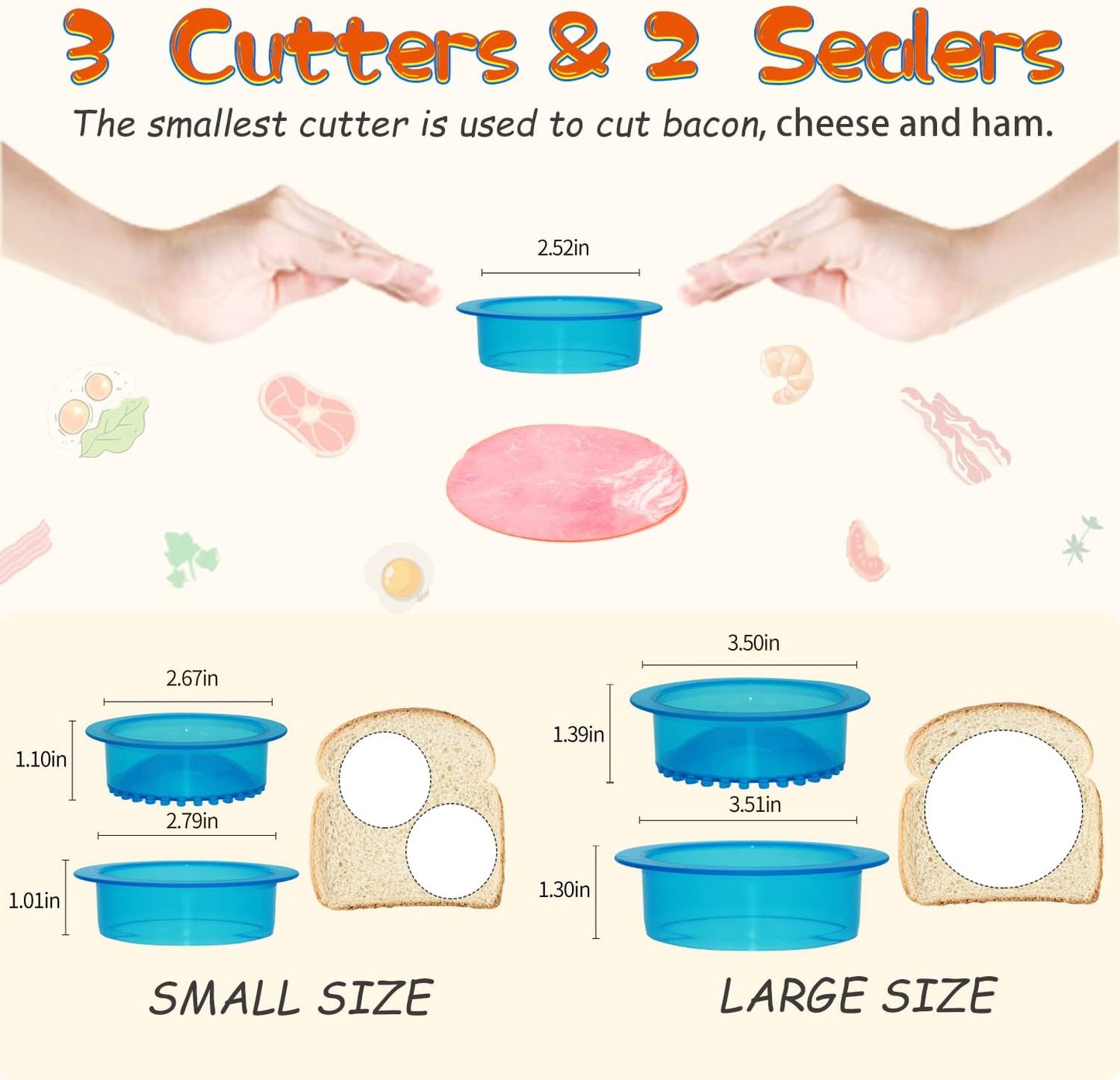 HiYZ Sandwich Cutter and Sealer - 5 PCS Decruster Sandwich Maker - Peanut Butter and Jelly Crustless Sandwich Bread Pancake Maker Cookie Cutter for Kids Children Boys Girls